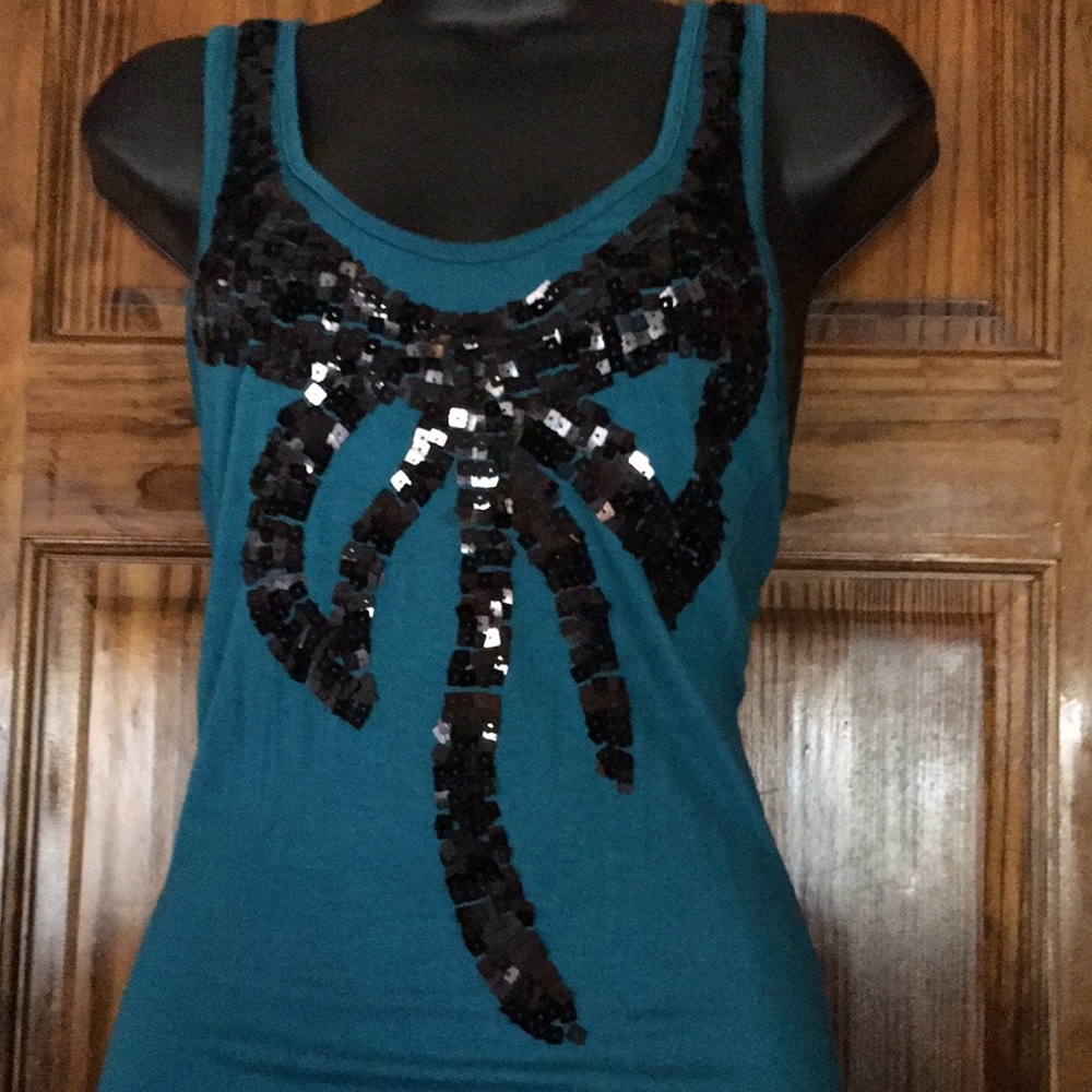 Teal Bling Racer Back Tank Top - Picture 3 of 5